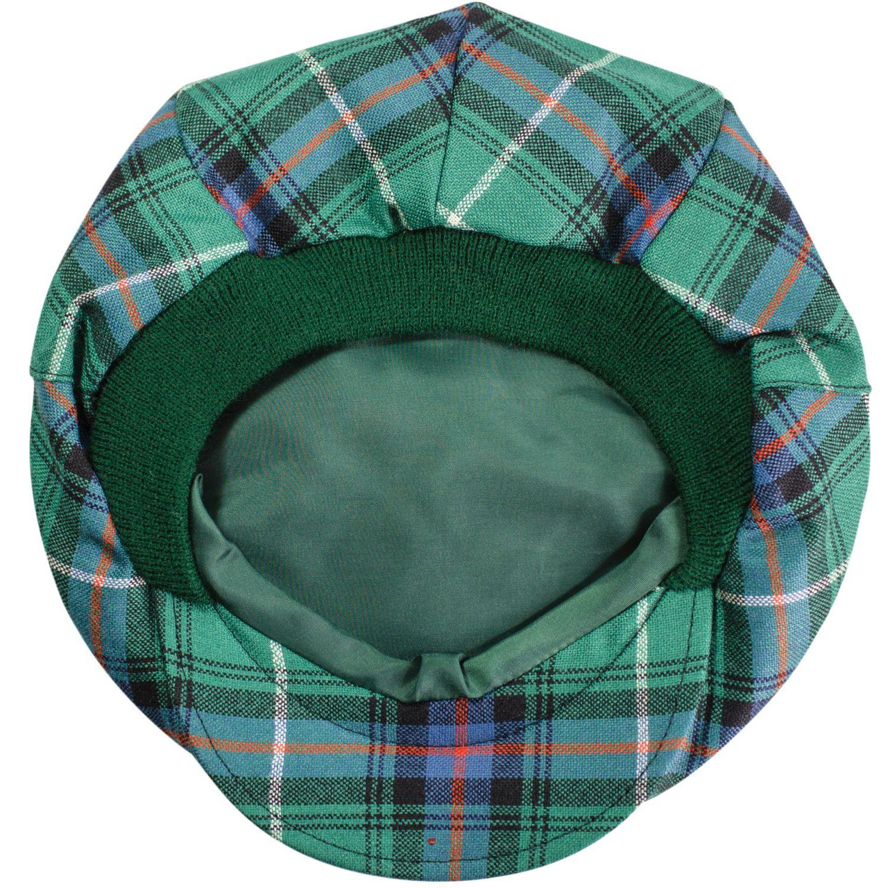Mens Tartan Flat Cap MacDonald Of The Isles Green Ancient Tartan Plaid Design Mens and Womens One size Elasticated Band Comfort Fit Scottish Made