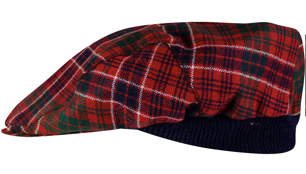 Mens Tartan Flat Cap MacRae Modern Tartan Plaid Design Mens and Womens One size Elasticated Band Comfort Fit Scottish Made