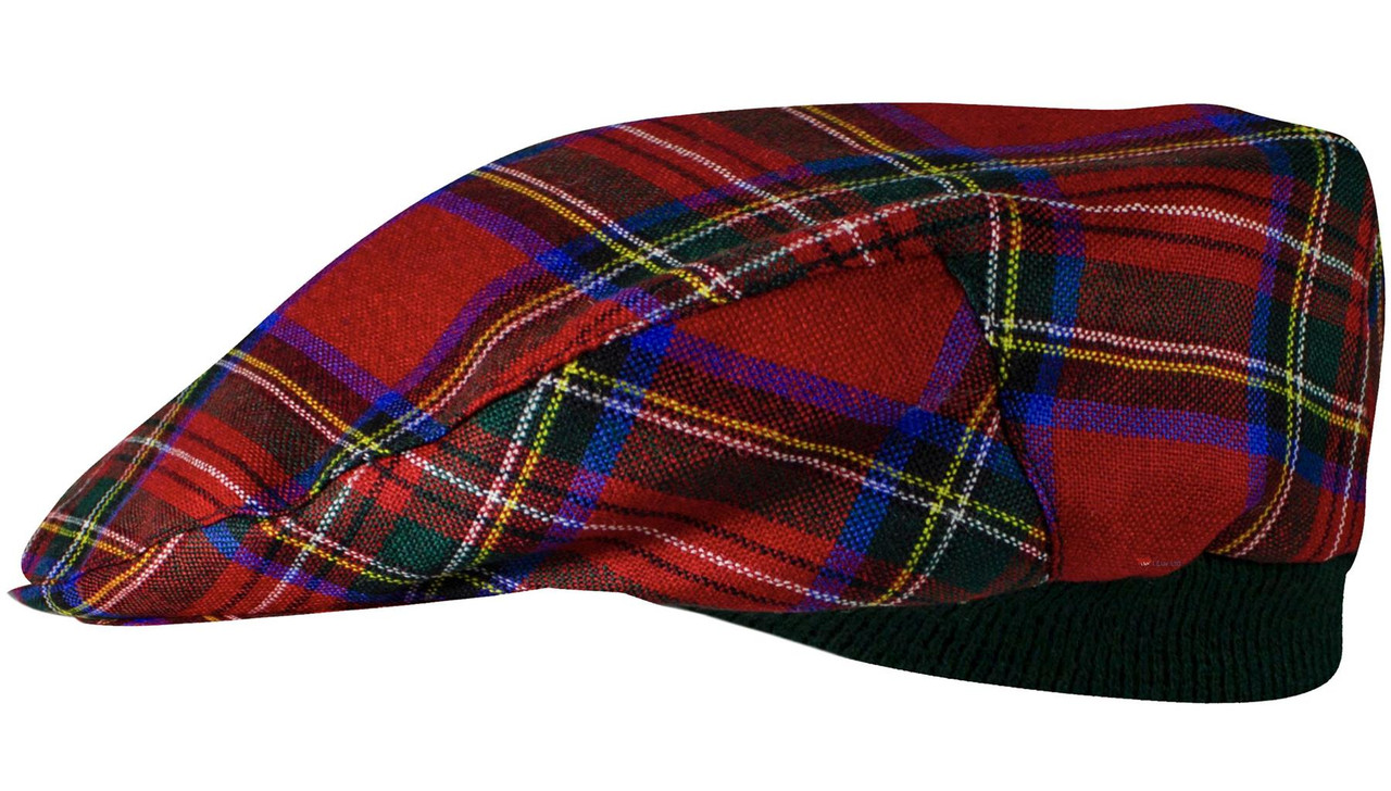 Mens Tartan Flat Cap Stewart Royal Modern Tartan Plaid Design Mens and Womens One size Elasticated Band Comfort Fit Scottish Made