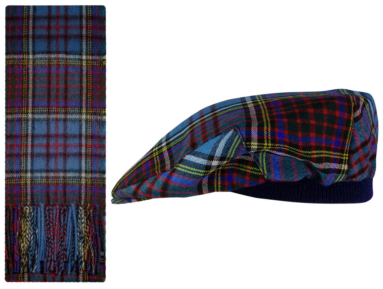 Lambswool Scarf & Flat Cap Matching Gift Set Anderson Modern Tartan Plaid One Size
