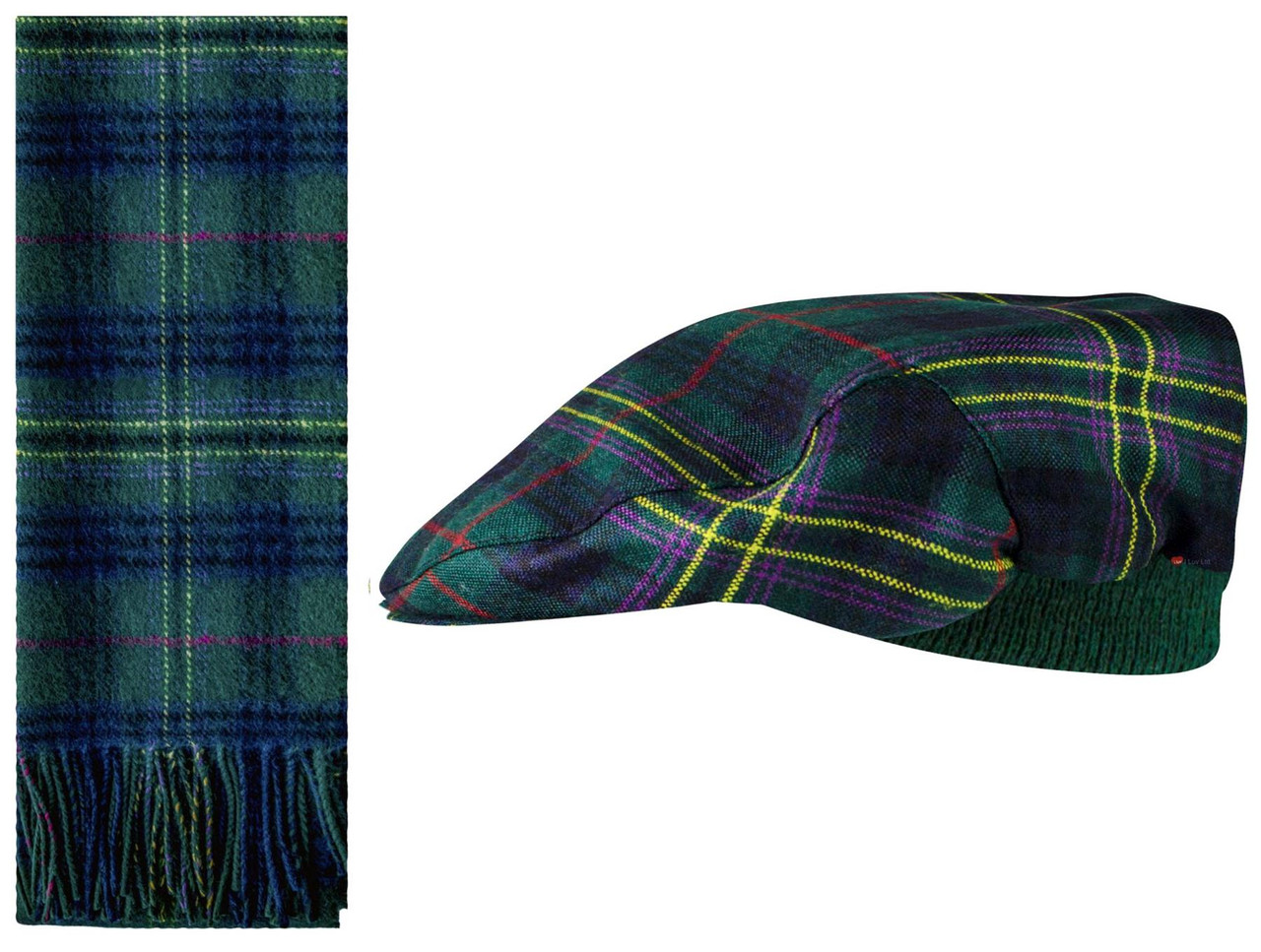 Lambswool Scarf & Flat Cap Matching Gift Set Kennedy Modern Tartan Plaid One Size