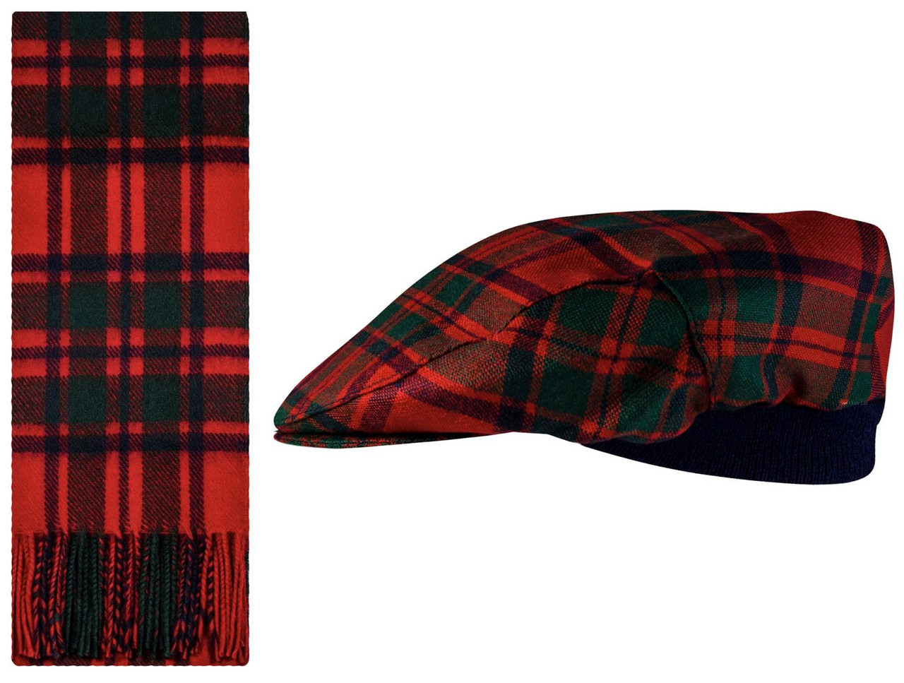 Lambswool Scarf & Flat Cap Matching Gift Set MacIntosh Modern Tartan Plaid One Size