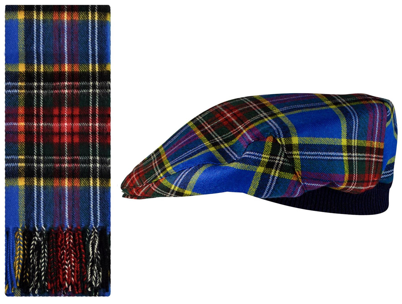 Lambswool Scarf & Flat Cap Matching Gift Set MacBeth Modern Tartan Plaid One Size