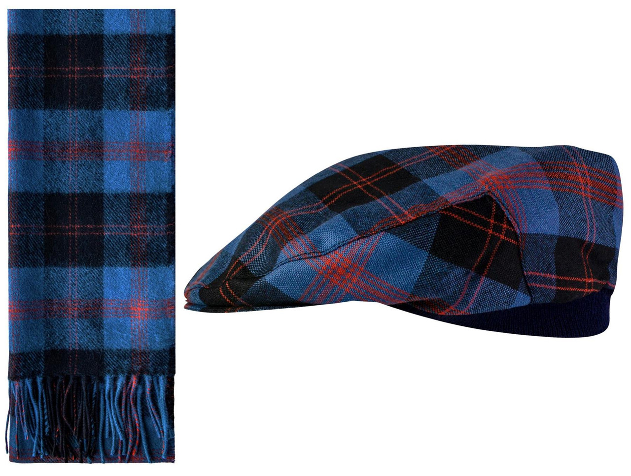 Lambswool Scarf & Flat Cap Matching Gift Set Angus Ancient Tartan Plaid One Size