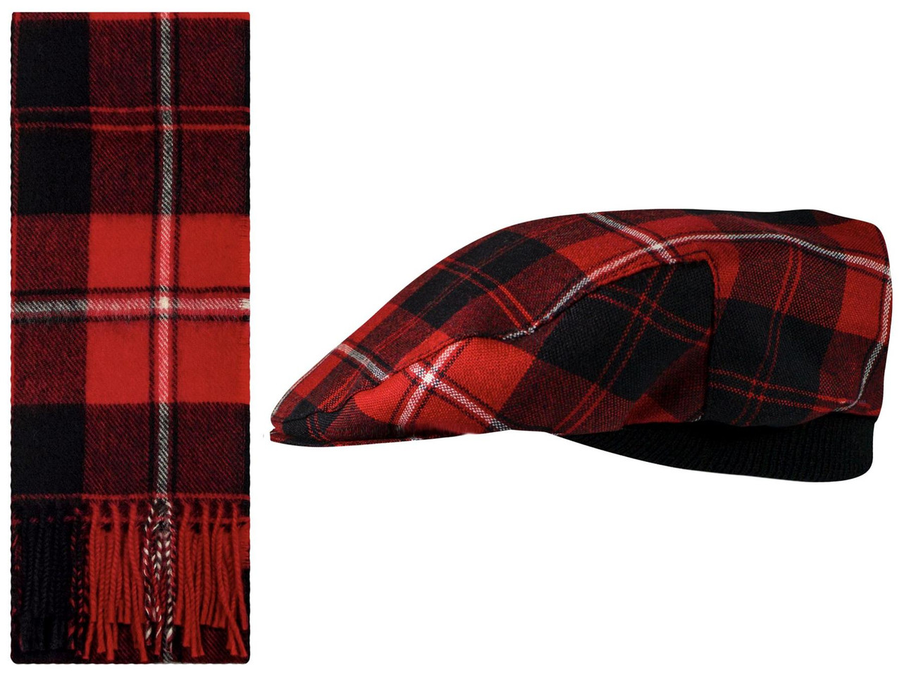 Lambswool Scarf & Flat Cap Matching Gift Set Cunningham Modern Tartan Plaid One Size