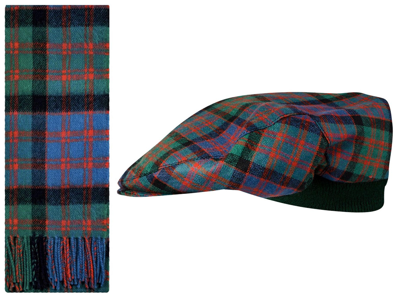 Lambswool Scarf & Flat Cap Matching Gift Set MacDonald Ancient Tartan Plaid One Size