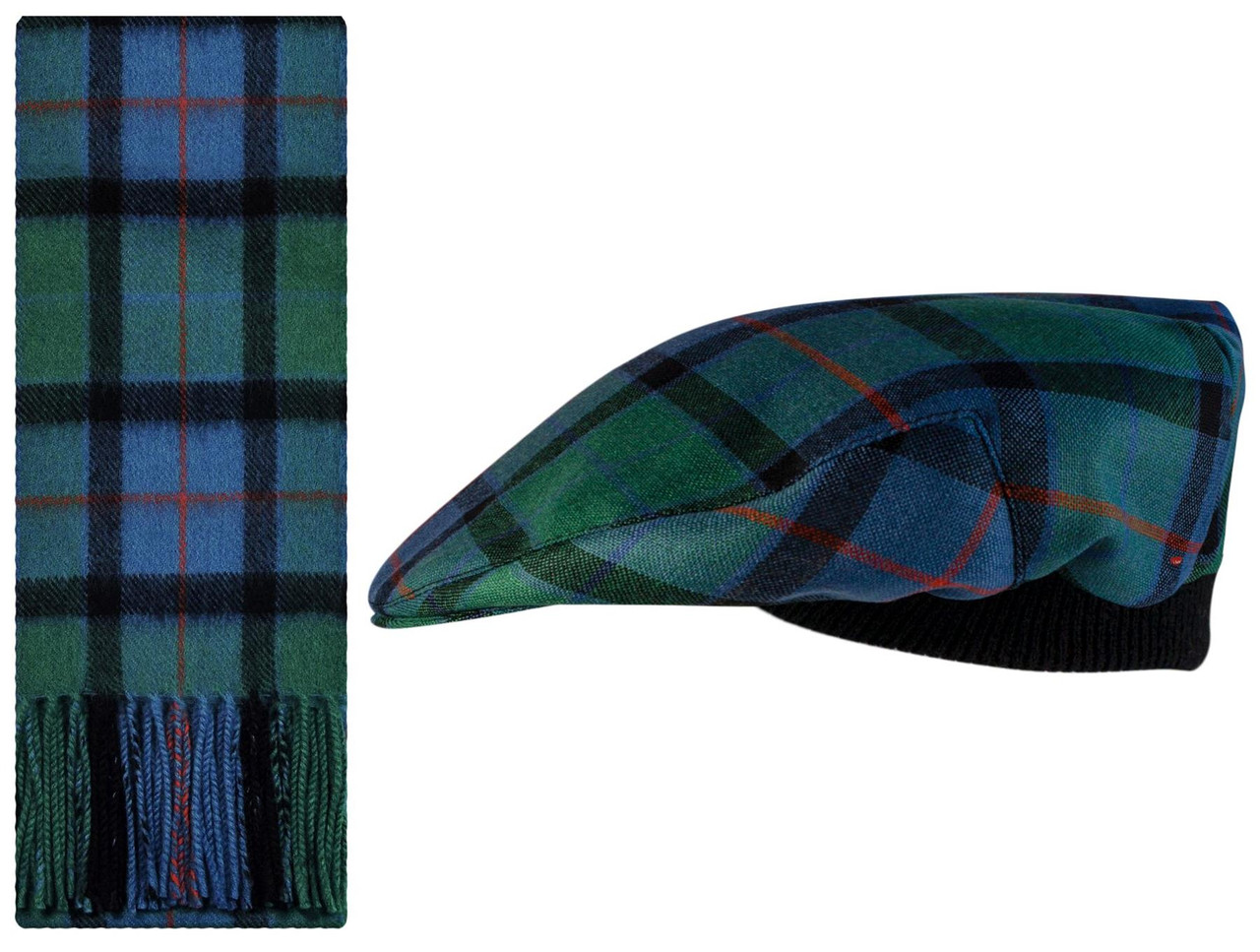 Lambswool Scarf & Flat Cap Matching Gift Set Flower of Scotland Tartan Plaid One Size