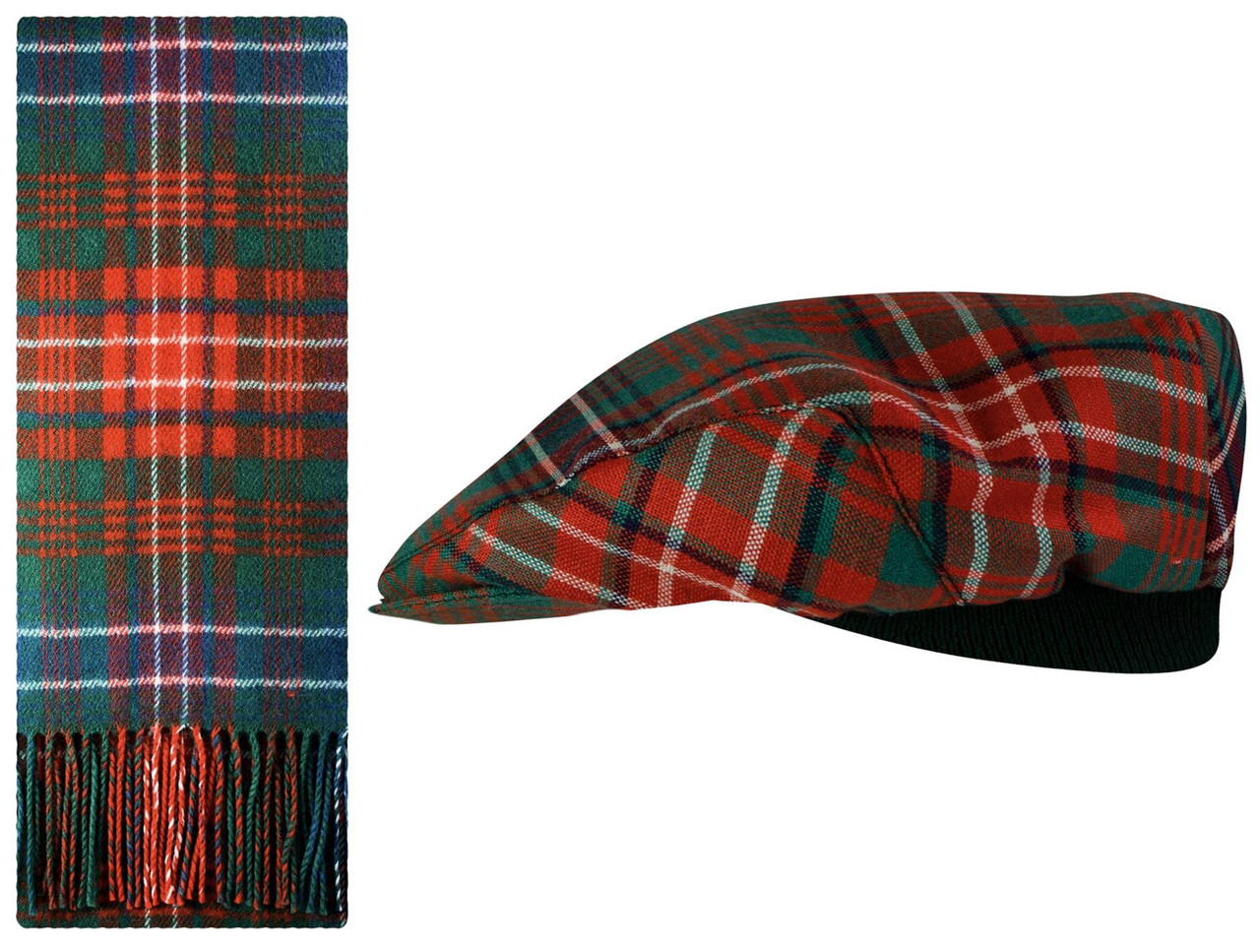 Lambswool Scarf & Flat Cap Matching Gift Set Wilson Ancient Tartan Plaid One Size