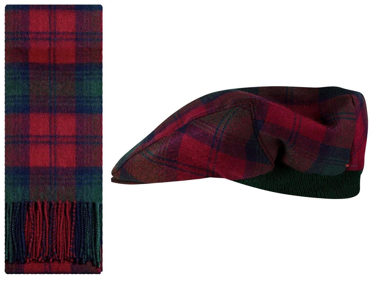 Lambswool Scarf & Flat Cap Matching Gift Set Lindsay Modern Tartan Plaid One Size