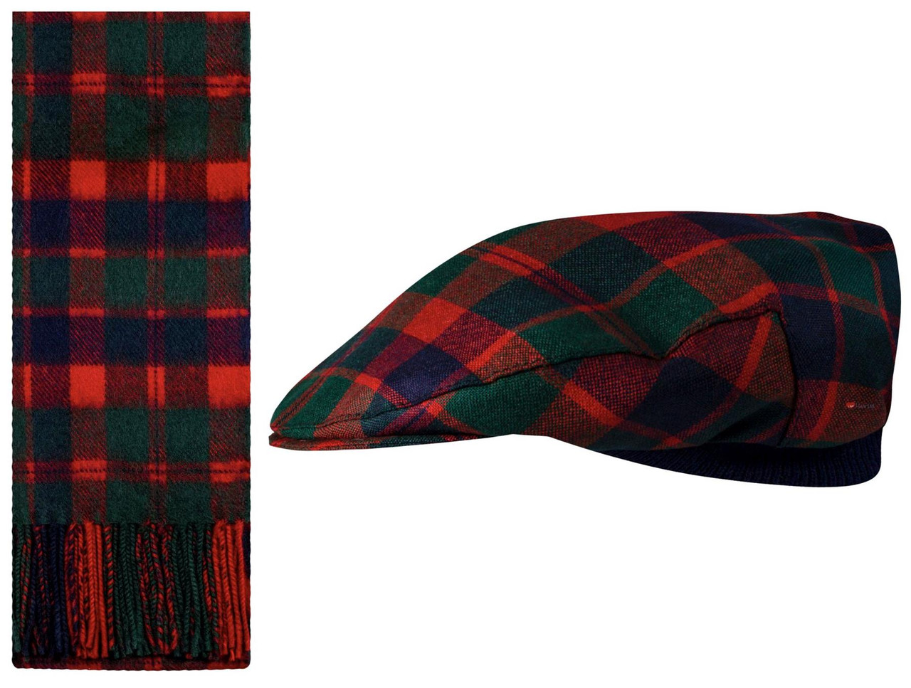 Lambswool Scarf & Flat Cap Matching Gift Set Glasgow City Tartan Plaid One Size