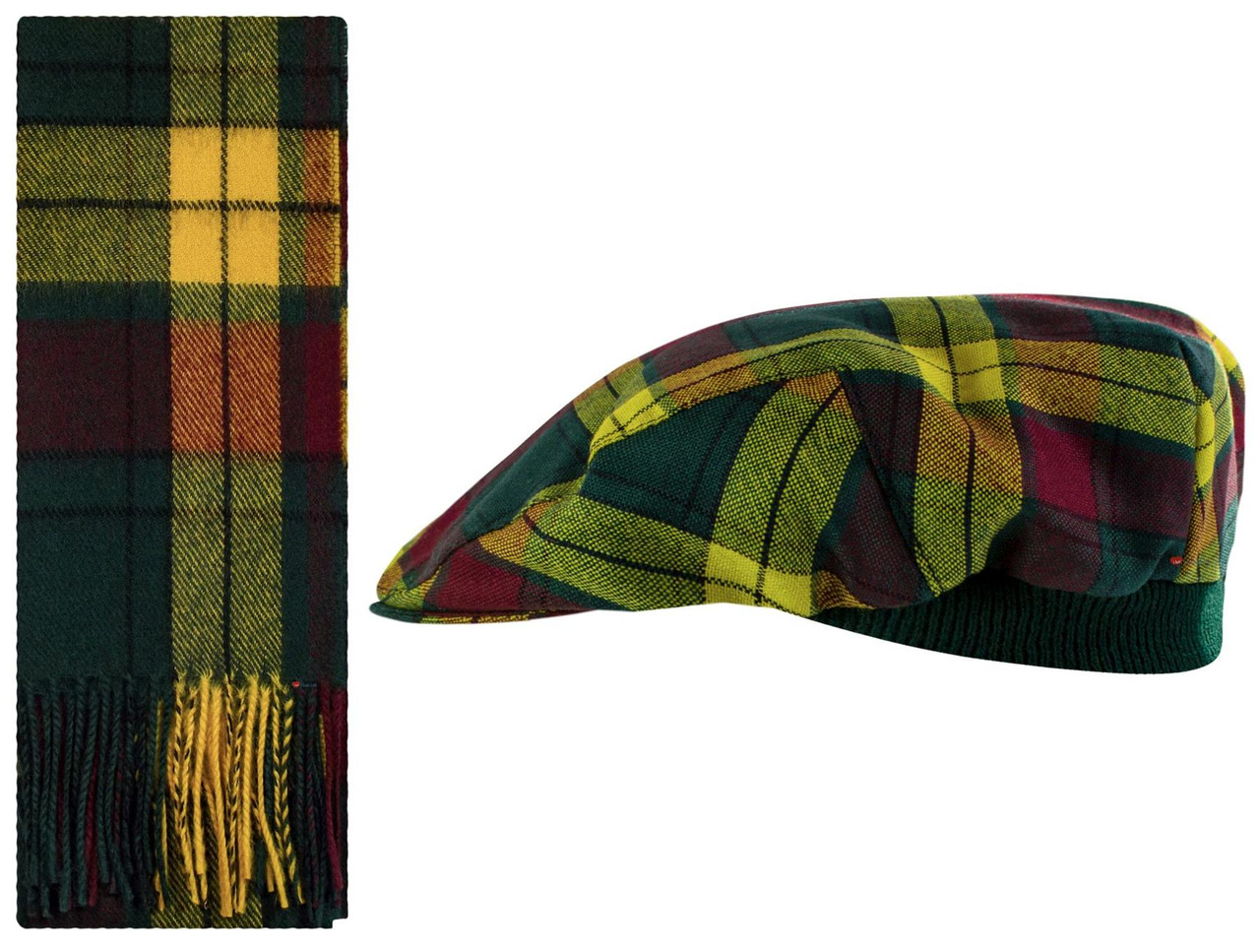 Lambswool Scarf & Flat Cap Matching Gift Set MacMillan Old Modern Tartan Plaid One Size