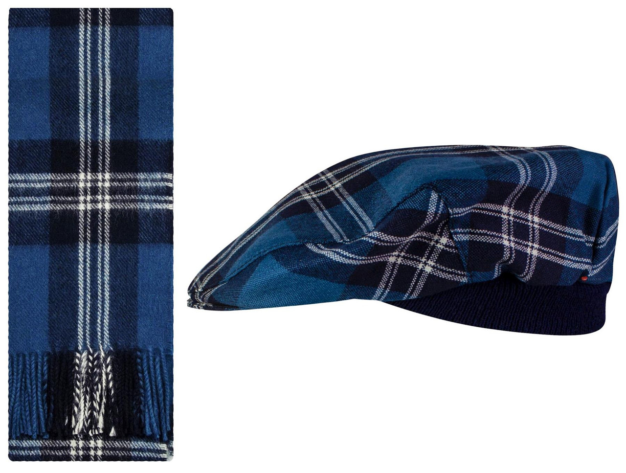 Lambswool Scarf & Flat Cap Matching Gift Set Earl Of St Andrews Tartan Plaid One Size
