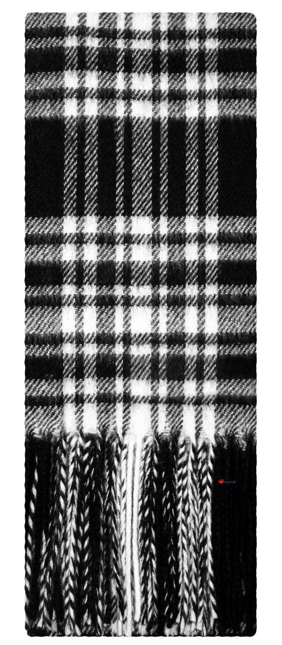 Lambswool Scarf & Flat Cap Matching Gift Set Menzies Black/White Modern Tartan Plaid One Size