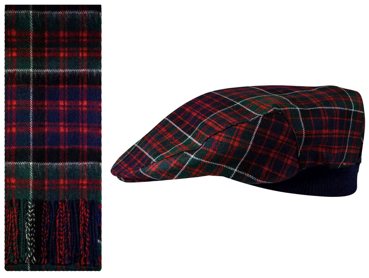 Lambswool Scarf & Flat Cap Matching Gift Set MacDonald of Clanranald Modern Tartan Plaid One Size