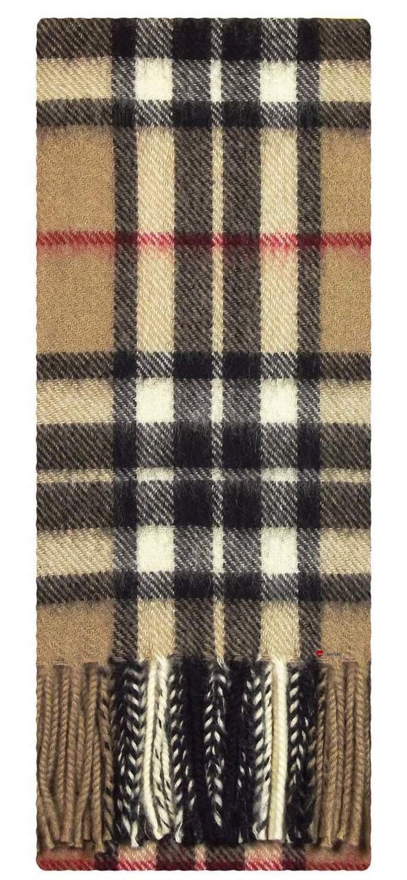 Lambswool Scarf & Flat Cap Matching Gift Set Thomson Camel Modern Tartan Plaid One Size