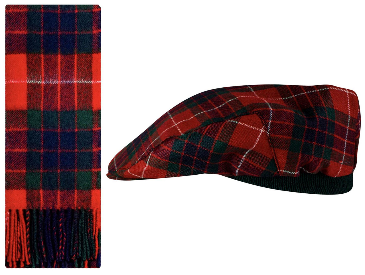 Lambswool Scarf & Flat Cap Matching Gift Set Fraser Red Modern Tartan Plaid One Size
