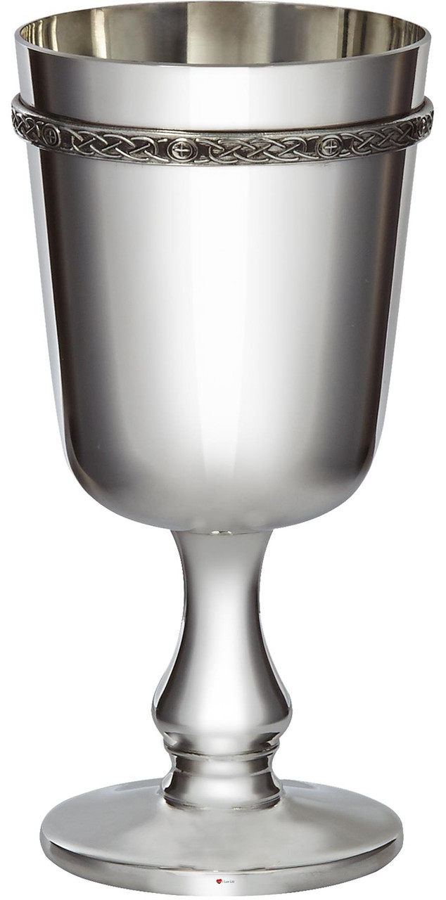 Celtic Band Pewter Goblet 300ml Bright polished finish both inside and out with Celtic wire trim to top edge Perfect for Engraving Made in the UK