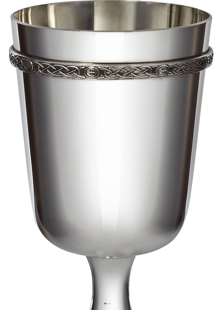 Celtic Band Pewter Goblet 300ml Bright polished finish both inside and out with Celtic wire trim to top edge Perfect for Engraving Made in the UK