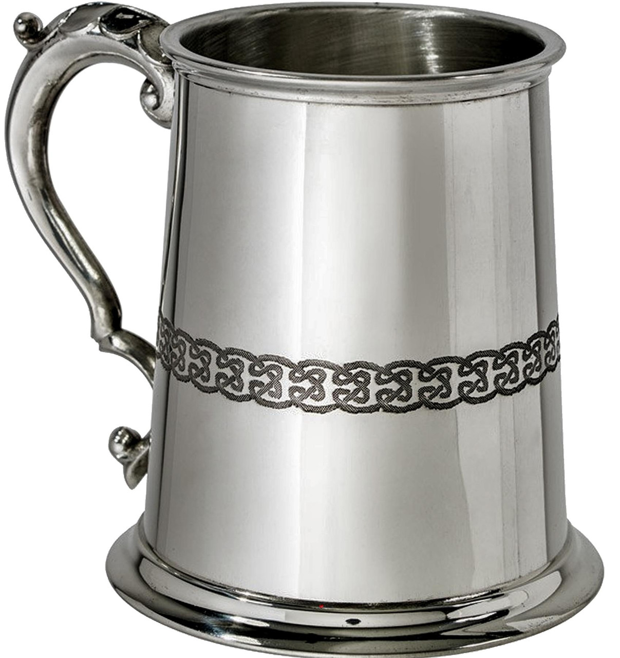 1 Pint Pewter Tankard with Celtic Dragon Design Scroll Handle