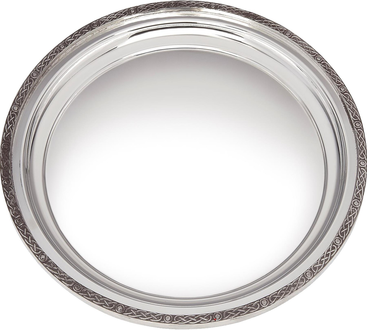 12" Large Round Celtic Pewter Tray Salver 300mm Celtic Pattern On Rim Ideal For Engraving Bright Polished Finish Made in the UK