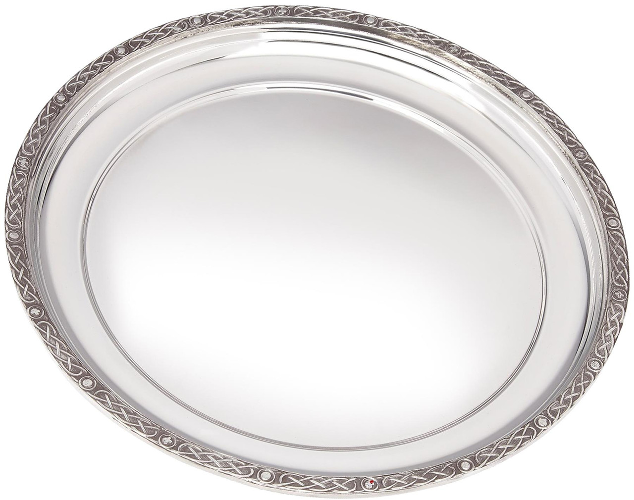 9" Medium Round Celtic Pewter Tray Salver 240mm Celtic Pattern On Rim Ideal For Engraving Bright Polished Finish Made in the UK