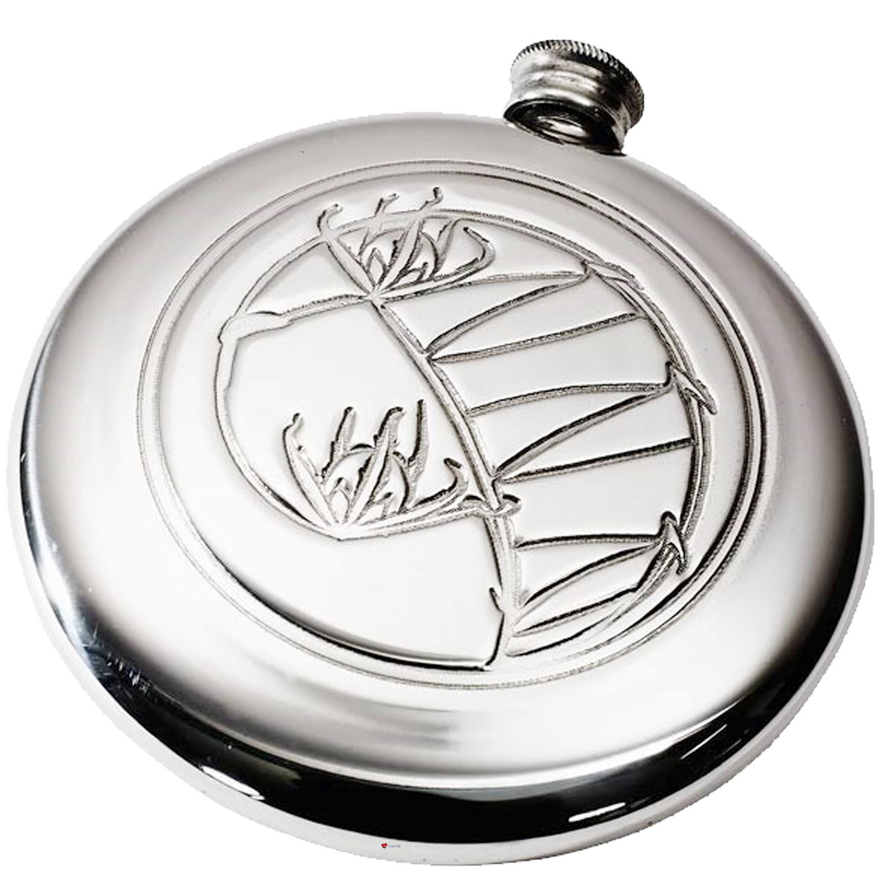 4oz Round Slim Flask Scottish Sporran Shaped Flask Plain Bright Polished Design Ideal for Engraving Screw top Made in the UK