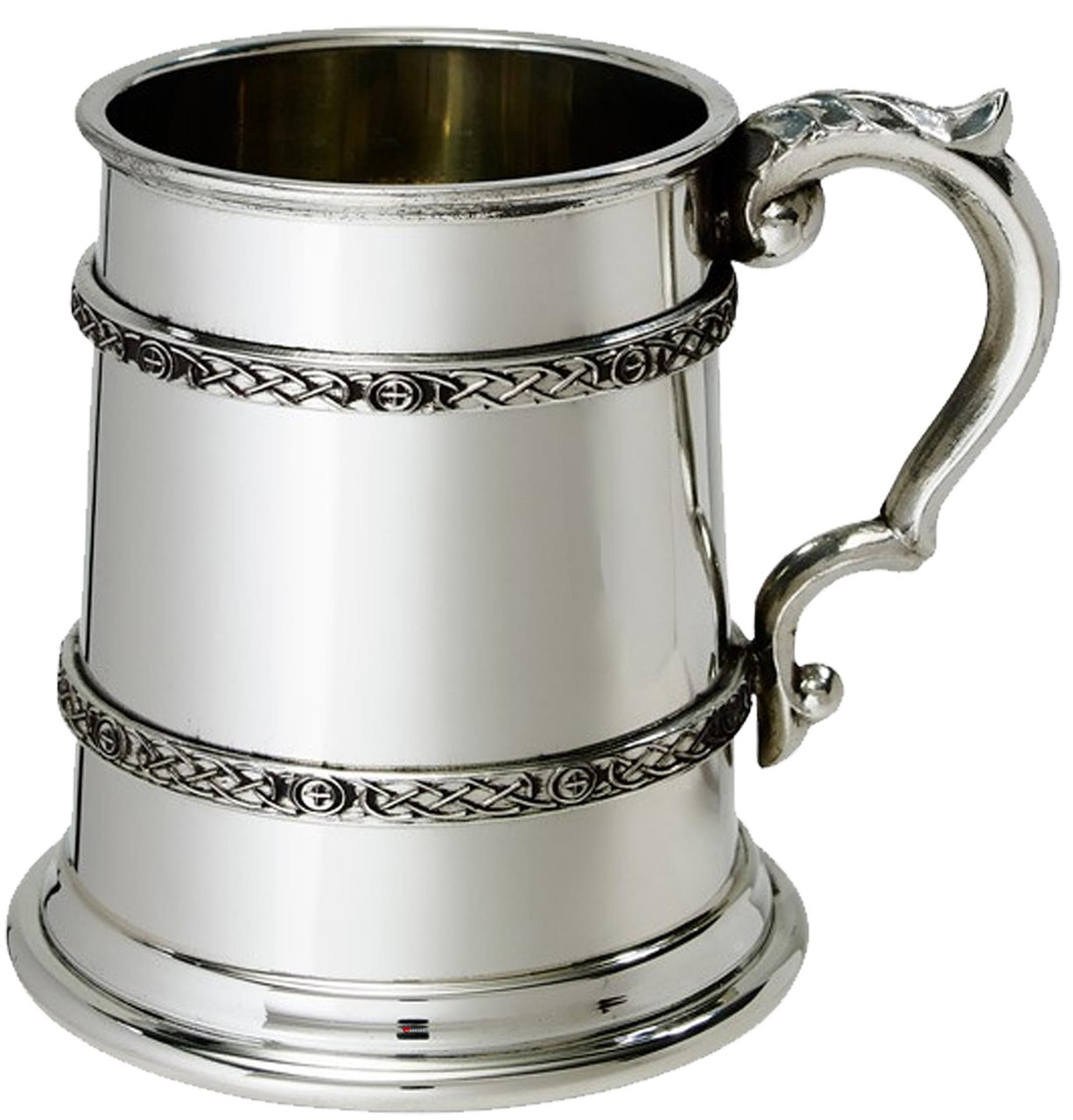 Pewter Tankard Half Pint Double Celtic Band Tankard Raised Twin Celtic Wire Bands Georgian style Handle High Quality 100% Pure Pewter Beer tankard Can Be Engraved Custom Text - Gift for Him/Her Made in the UK