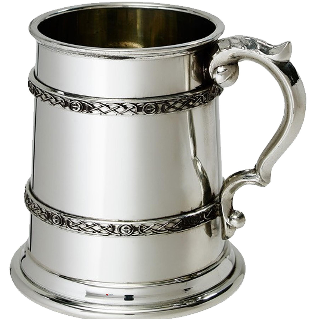 Pewter Tankard Half Pint Double Celtic Band Tankard Raised Twin Celtic Wire Bands Georgian style Handle High Quality 100% Pure Pewter Beer tankard Can Be Engraved Custom Text - Gift for Him/Her Made in the UK