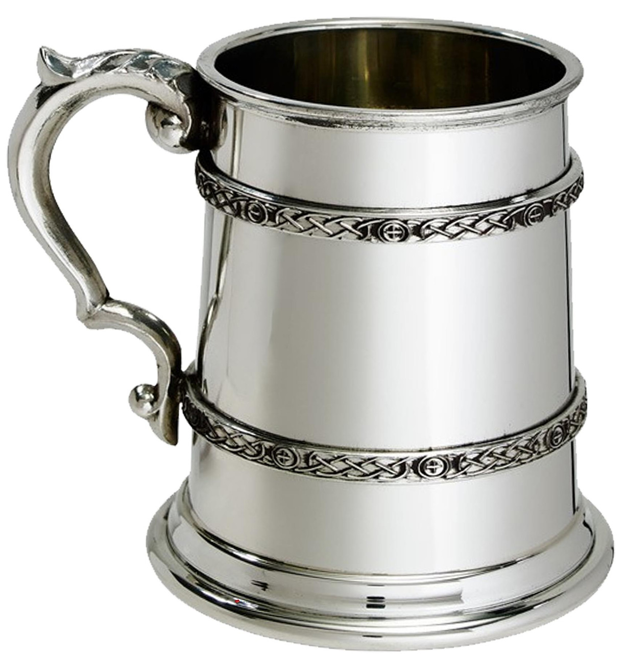 Pewter Tankard Half Pint Double Celtic Band Tankard Raised Twin Celtic Wire Bands Georgian style Handle High Quality 100% Pure Pewter Beer tankard Can Be Engraved Custom Text - Gift for Him/Her Made in the UK