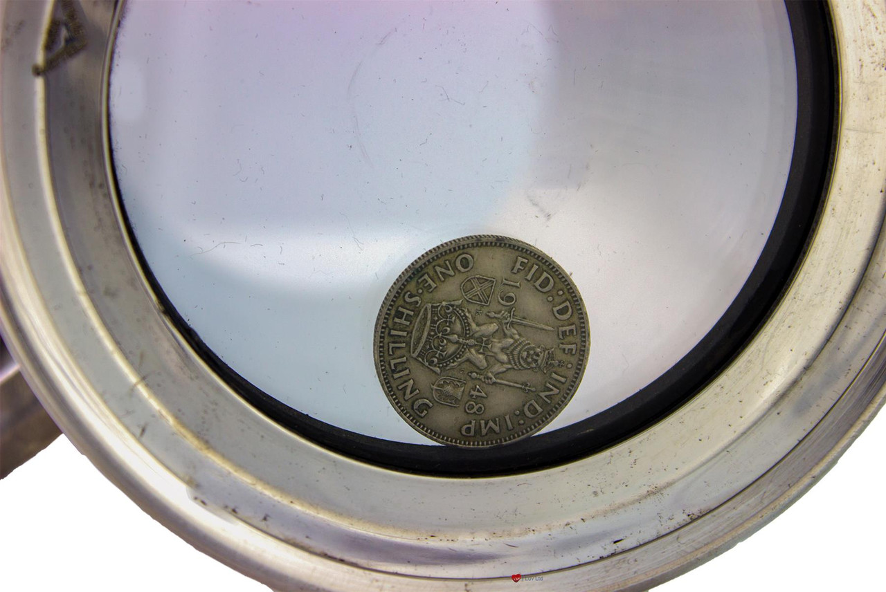 Original King's Shilling 1pt Glass Bottom Handmade English Pewter Tankard with C Shaped Handle - Beer tankard with Engraved Custom Text