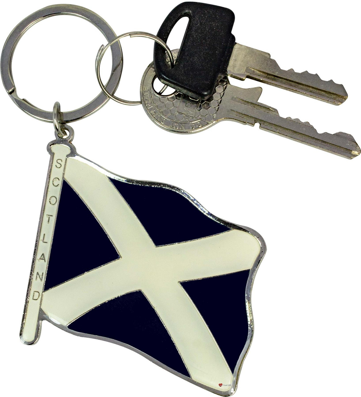 Scottish Souvenir Keyring Scottish Saltire Wavy Flag Brass Metal