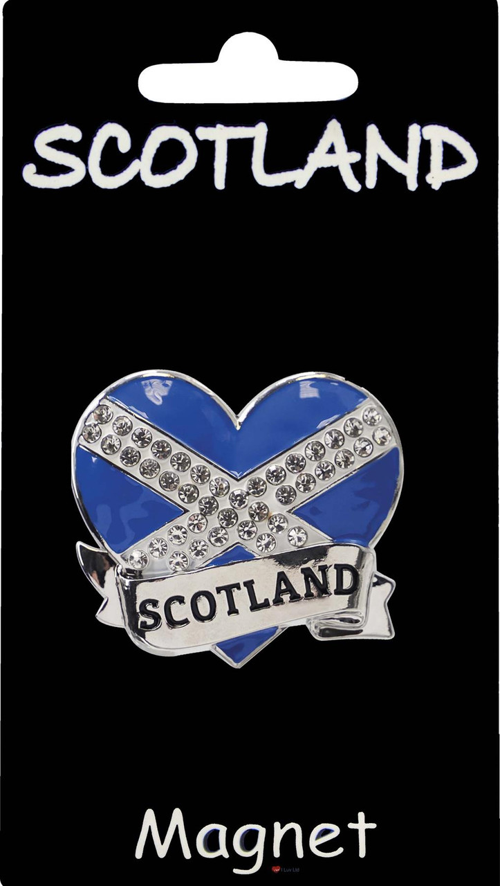 Enamel Fridge Magnet Saltire Heart Crystal Bling with Scotland Banner