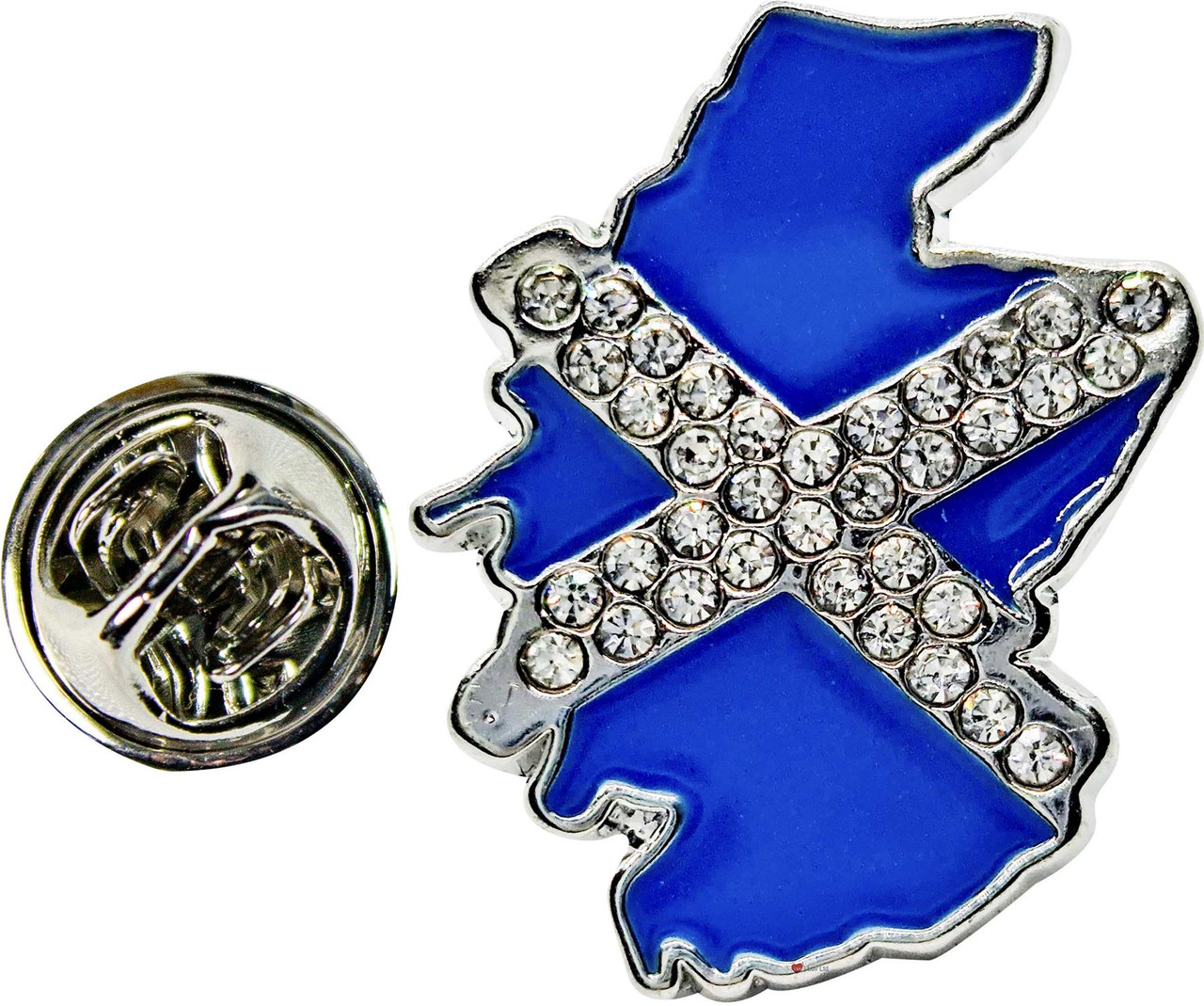 Blue Scotland Map Pin Badge Crystal Stones with Saltire Cross Lapel Pin