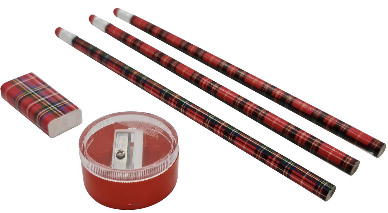 Tartan Pencil Rubber & Sharpener Stationery Gift Set Royal Stewart
