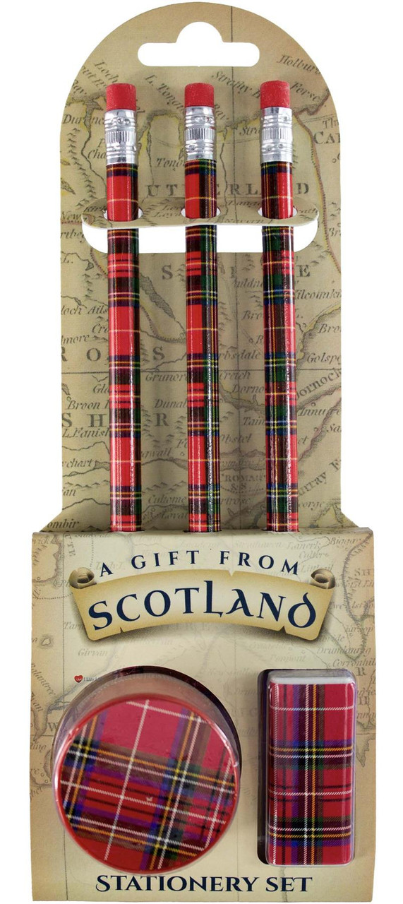 Tartan Pencil Rubber & Sharpener Stationery Gift Set Royal Stewart
