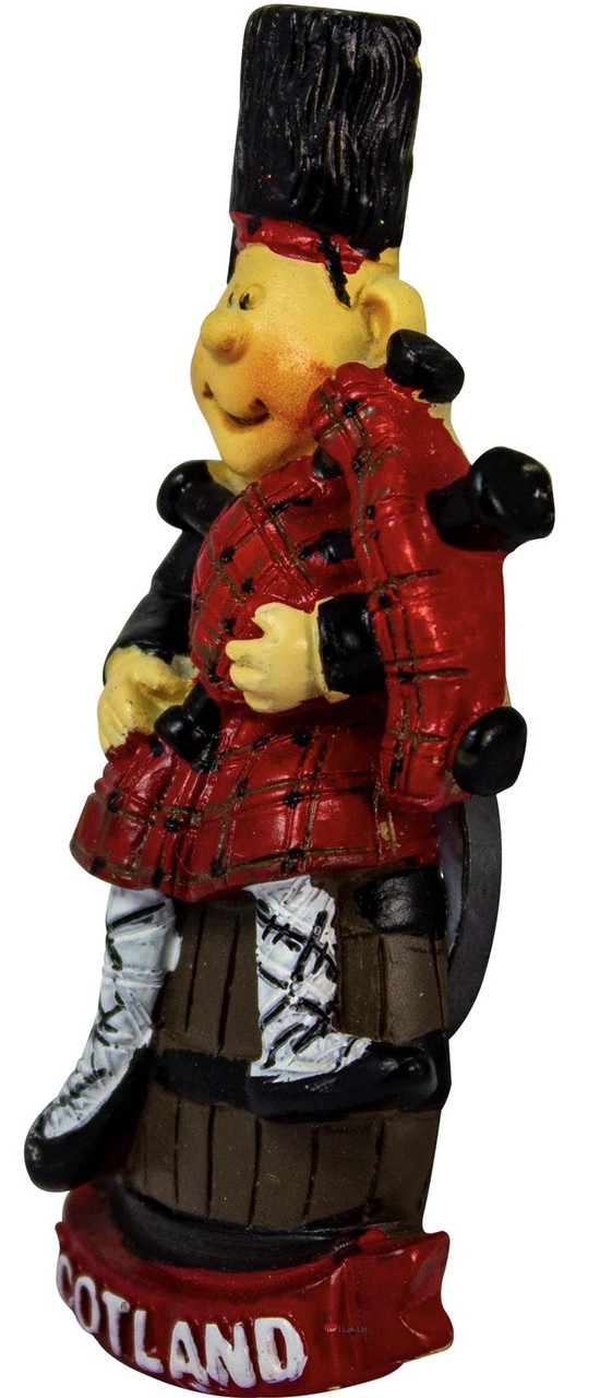 Resin Scottish Fridge Magnet With Piper On Barrel Design