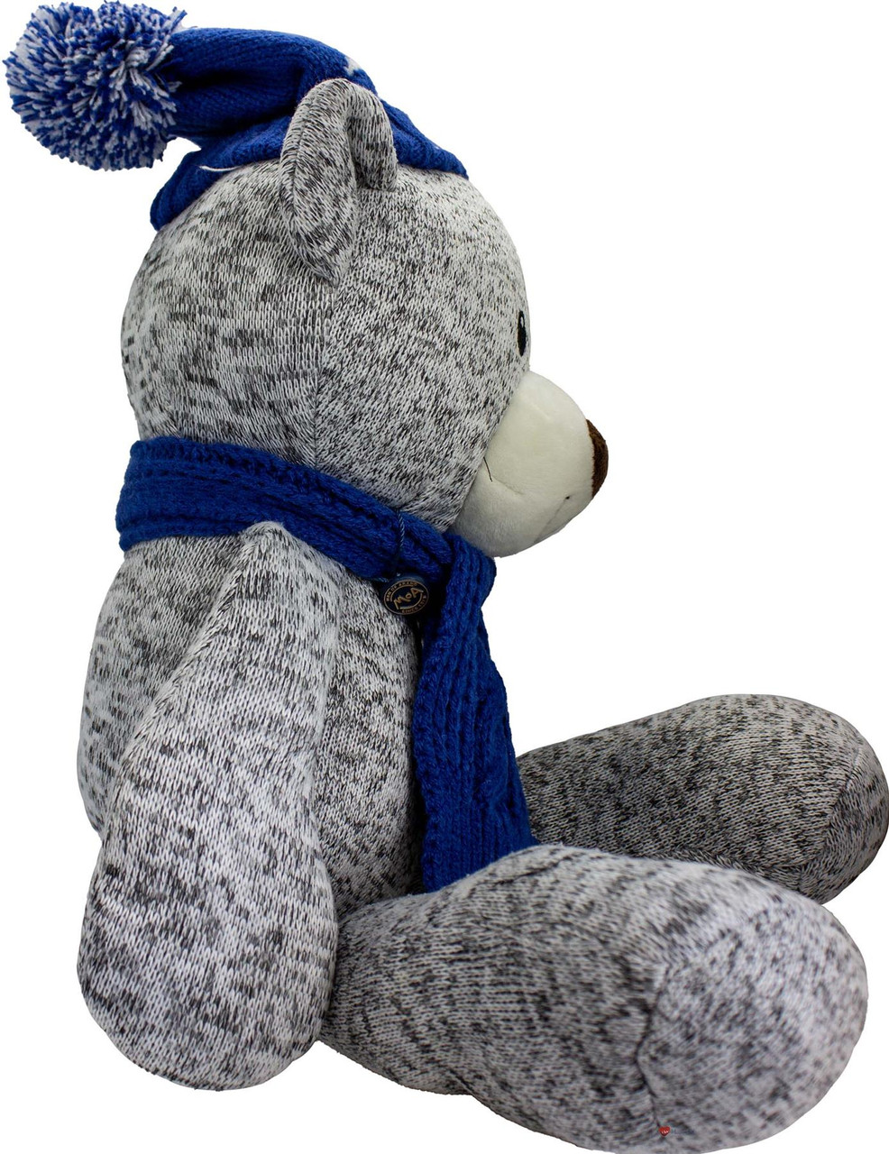 Sitting Grey Bear With Blue Saltire Hat & Scarf With Nose Cute Eyes Plush Soft Toy Gift for Kids