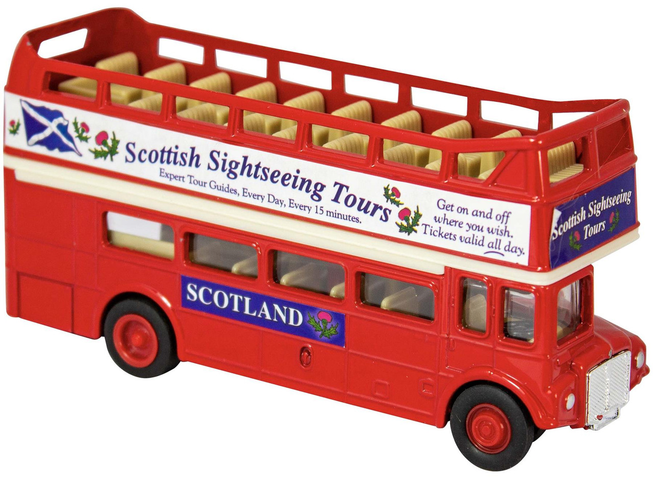 Red Diecast Scottish Open Topped Sightseeing Tour Bus Toy Model