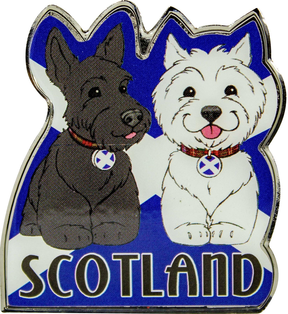 Scotland Fridge Magnet Scottie Dogs Black and White with Saltire Flag Design