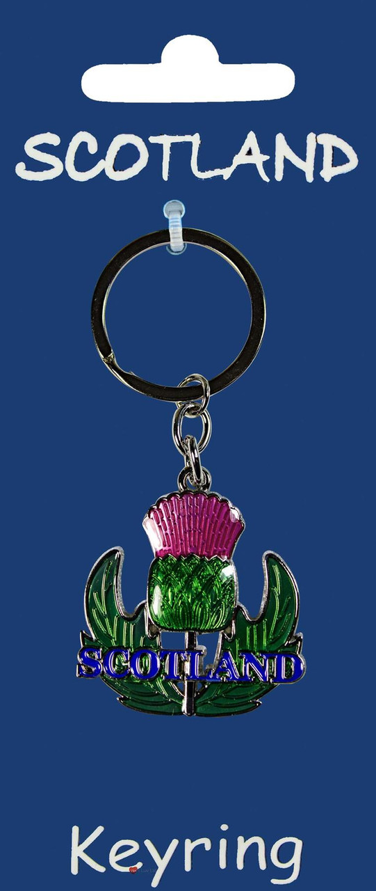 Enamel Thistle Keyring National Flower of Scotland Purple on Green