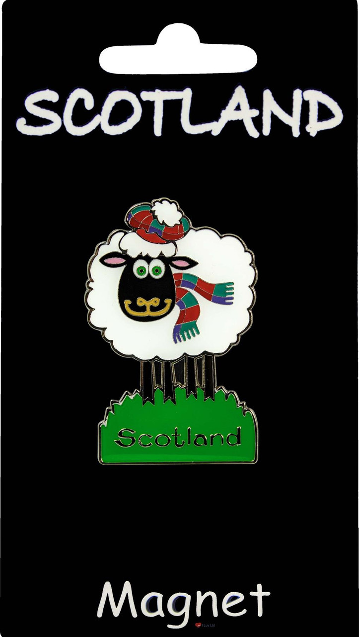 Sheep Fridge Magnet Scottish Traditional wearing Scarf and Tammy Hat
