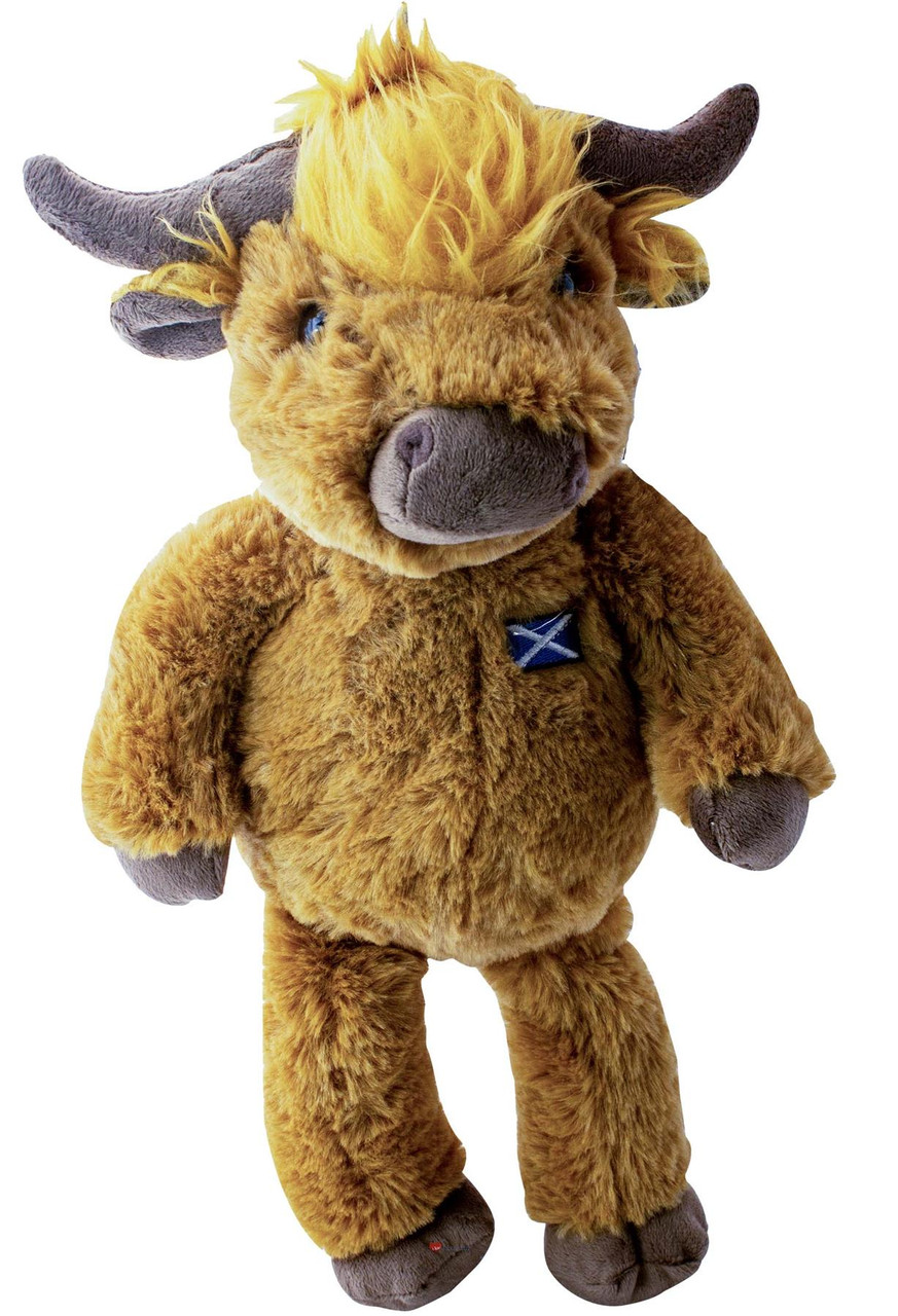Highland Cow Teddy Bear Soft Toy 10 Inches Tall with Saltire Badge