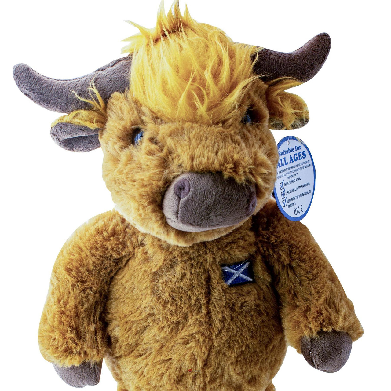 Highland Cow Teddy Bear Soft Toy 10 Inches Tall with Saltire Badge