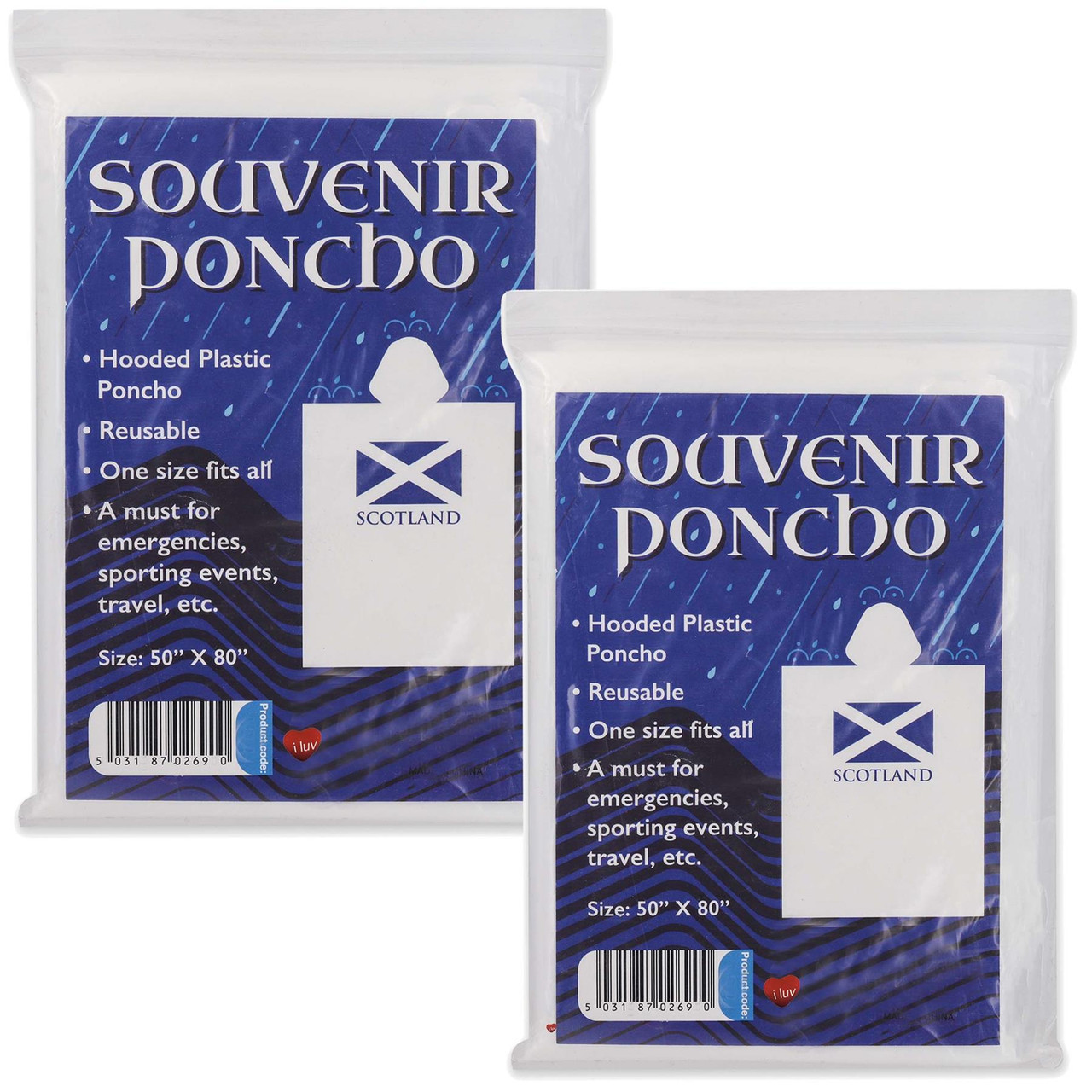 Souvenir Plastic Rain Poncho with Scotland Saltire Flag Set of 2 or 4