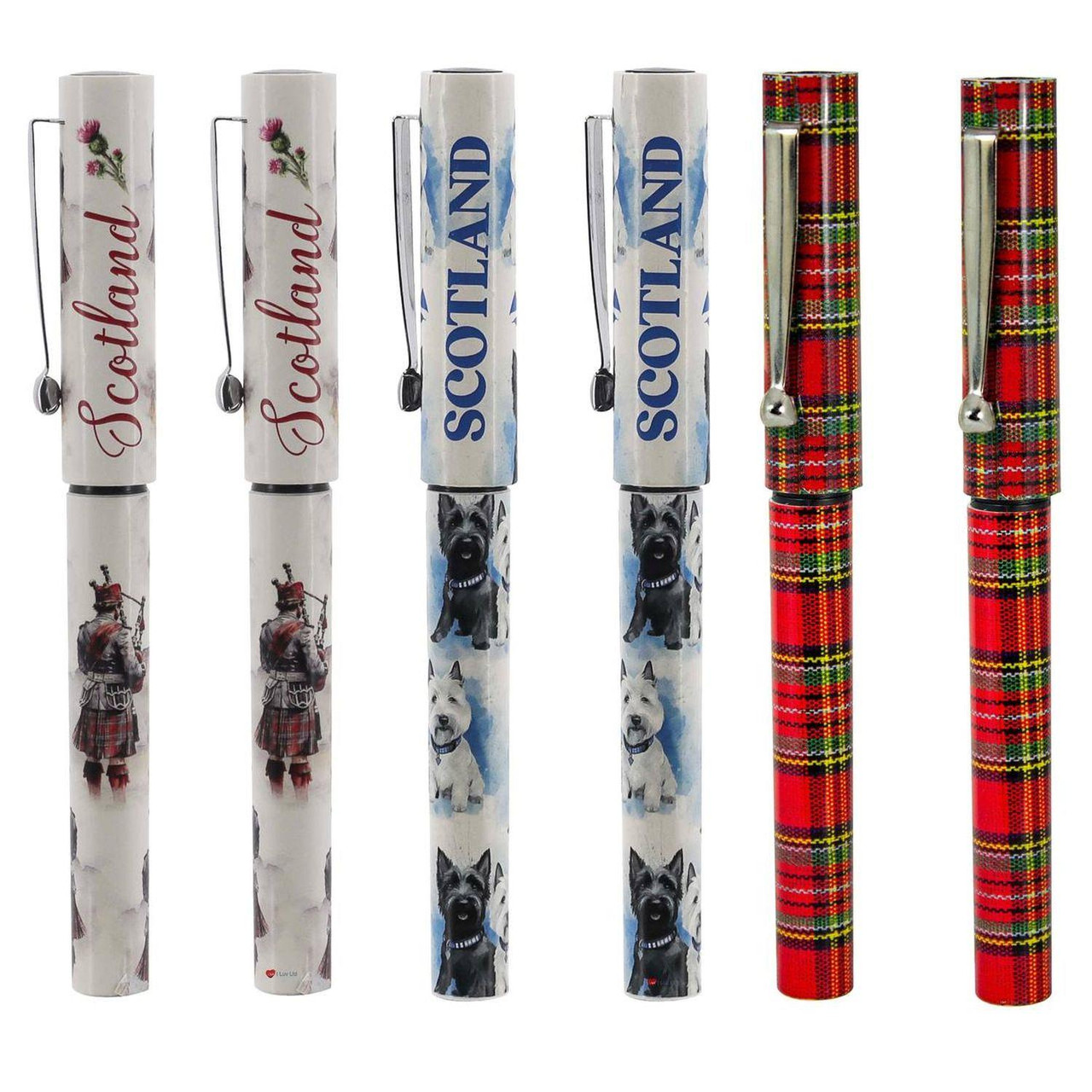 Rollerball Pen Black Ink Scottish Tartan, Scottie Dogs, Piper & Castle Set of 2