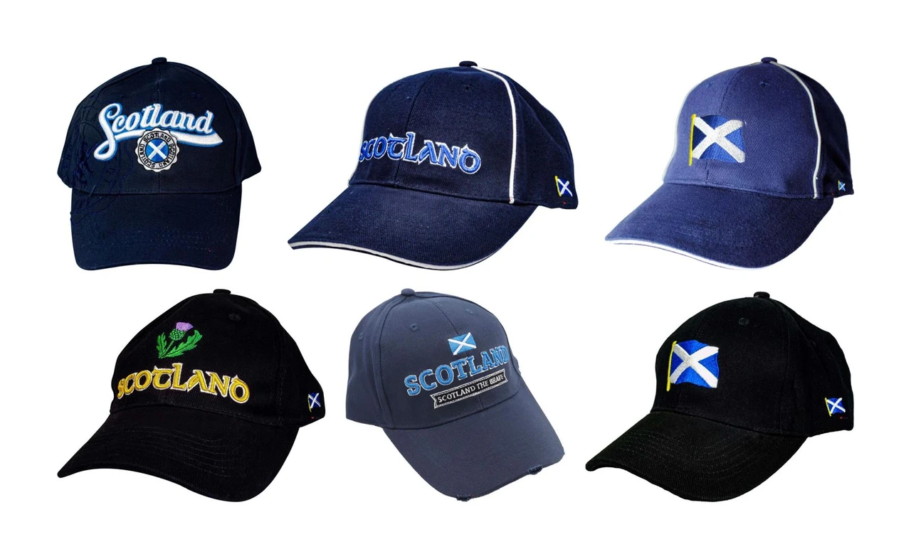 Scottish Baseball Cap with Scotland Designs Saltire Thistle Scotland Script Logo
