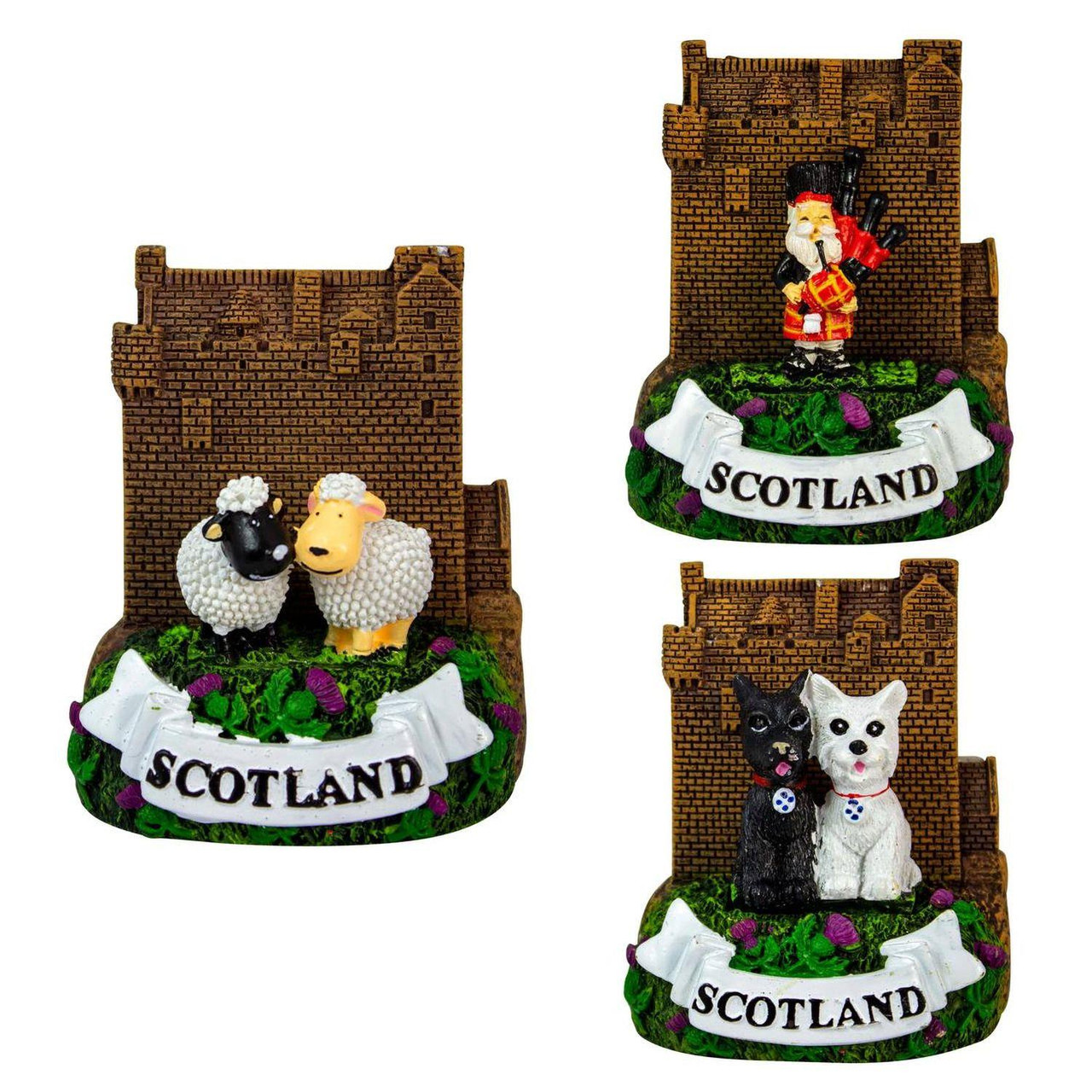 Fridge Magnet Castle Resin Hand-Painted Scottie Dogs, Scottish Piper, Sheep