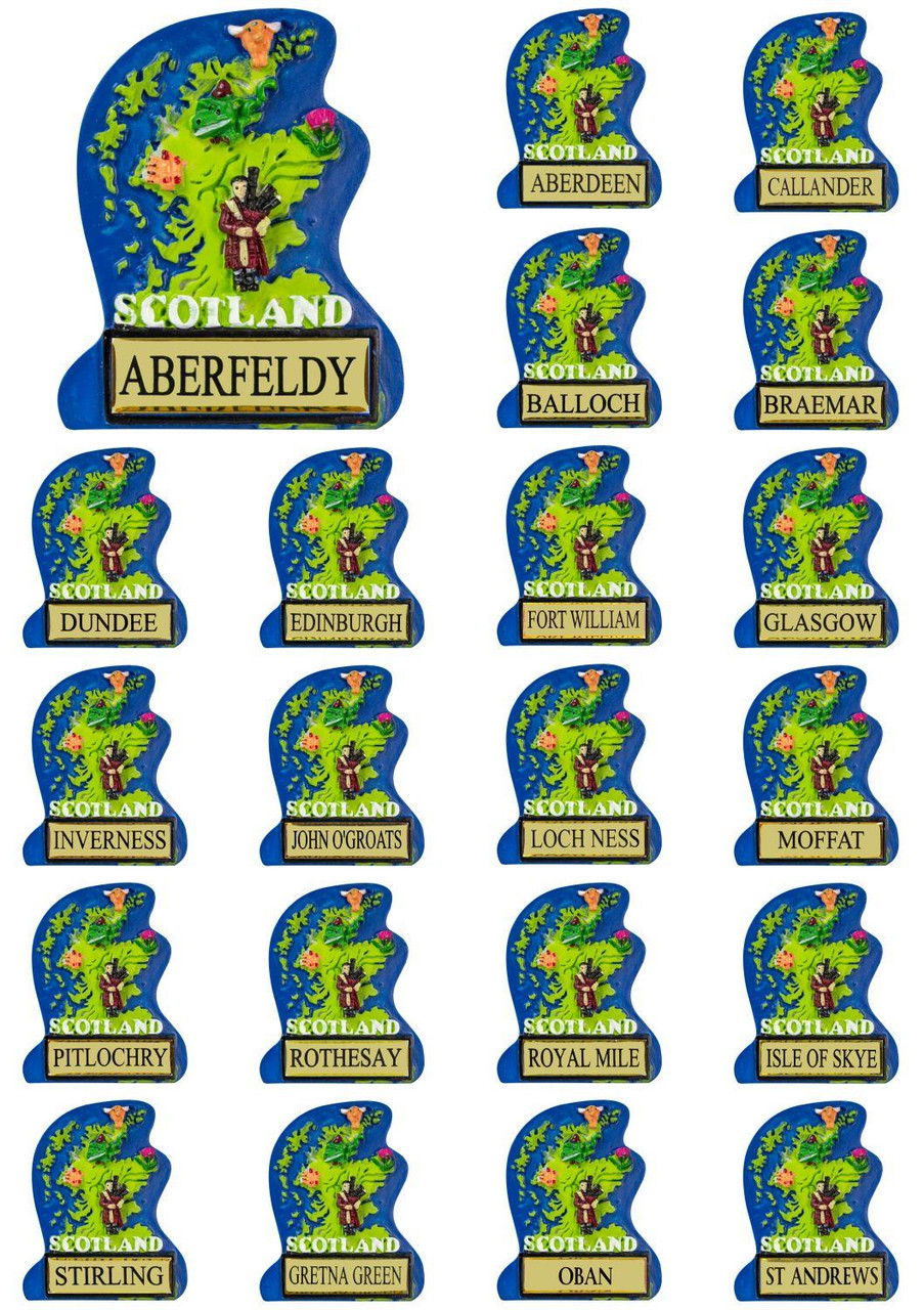 Resin Fridge Magnet Map of Scotland Shape with Piper Scottish Place Name