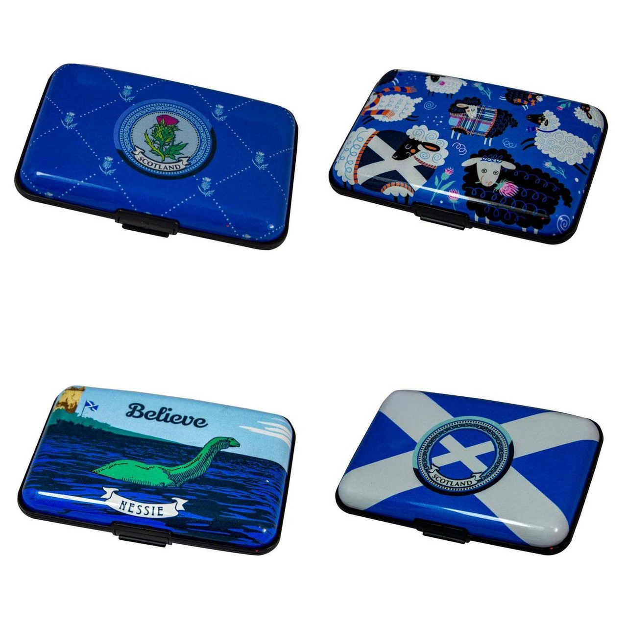 Card Holder Wallets RFID Blocking Scotland Designs Saltire Nessie Thistle Sheep