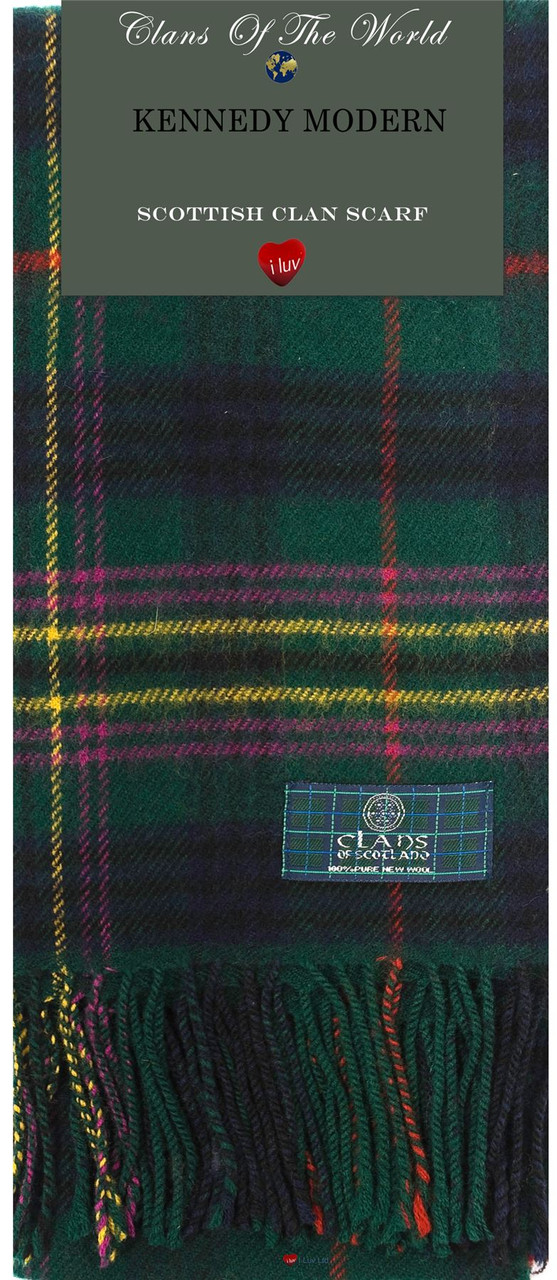 Kennedy Modern Tartan Clan Scarf 100% Soft Lambswool
